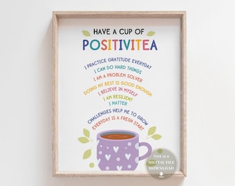 Poster di dialogo interiore positivo Consulente scolastico Arredamento per ufficio Citazioni Salute mentale Arte della parete Terapia Ansia Nota per la cura di sé Amore Affermazione CBT