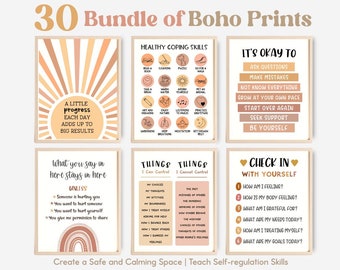 Boho 30 School Psychology Office Decor Poster Counselling Wall Art Print Social Work Counselor Psychologist Sign Psych Bundle Set Door Gifts