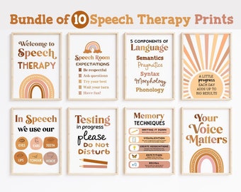 10 Speech Sprache Pathologe Poster Decor Therapie Wandkunst SLP Büro Therapeut Raumregeln Dekorationen Tür Geschenke Zeichen Willkommen Bundle Set