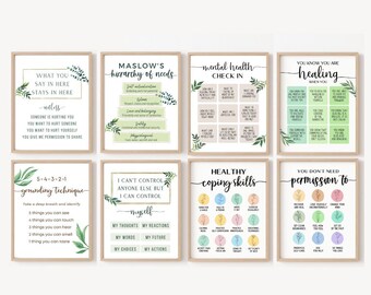 Counseling Office Decor School Counselor Posters Therapy Wall Art Psychologist Gifts for Therapist Sign Social Work Psychotherapy Set Bundle