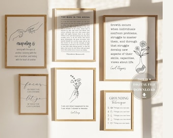 14 Therapist Quotes Poster Therapy Office Decor Bundle Counseling Wall Art Counselor School Confidentiality Sign Grounding Technique Prints