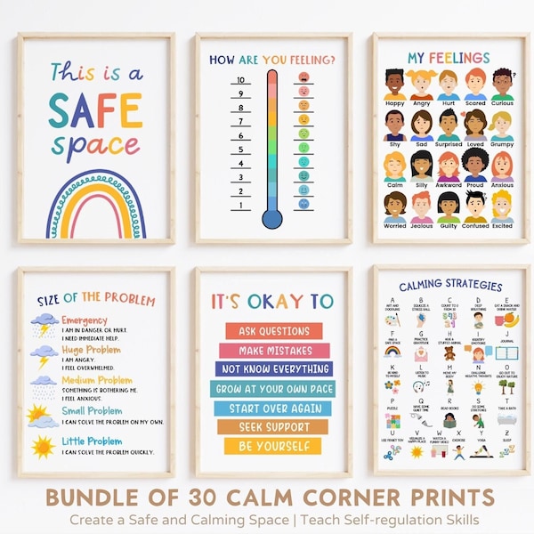 30 Calming Corner Wall Art Poster Calm Down Strategies Sign Printable Educational Feelings Chart Prints Preschool Decor Montessori Toddler