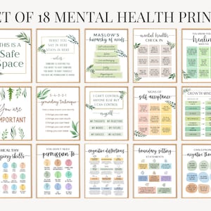 Bundle 18 School Counselor Office Decor Mental Health Posters Counseling Wall Art Psychologist CBT Therapist Prints Signs Social Worker