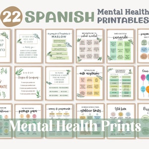22 Spanish Counselling Poster Therapy Office Decor School Psychologist Wall Art SEL Mental Heath Prints Social Work Therapist Bundle Set