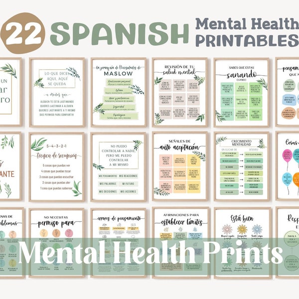 22 Spanish Counselling Poster Psychology Office Decor School Psychologist Wall Art SEL Mental Heath Prints Social Work Counsellor Bundle Set