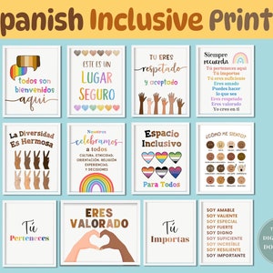 Spanish Classroom Posters Bundle Decor Class Signs Teacher Door Todos Son Bienvenidos Aqui Sign Inclusive Diversity Espacio Inclusivo Seguro