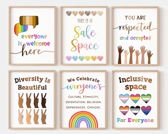 Inclusive School Counselor Office Decor Posters for Psychologist Wall Art Sign Inclusion Social Worker Lgbtq Diversity Safe Space Classroom