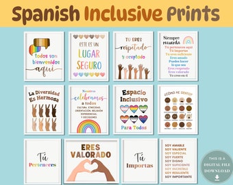 Spanish Classroom Posters Bundle Decor Class Signs Teacher Door Todos Son Bienvenidos Aqui Sign Inclusive Diversity Espacio Inclusivo Seguro