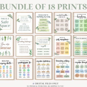 Set 18 Counseling Posters Office Decor Counselor Bundle Psychologist Wall Art Therapist Board Prints Signs Bulletin Mental Health Door Gifts