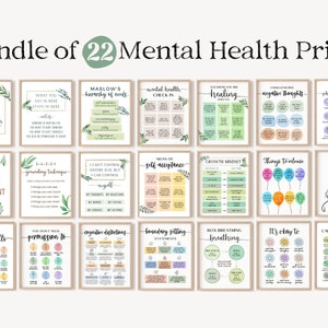 22 Therapist Office Decor Social Worker Posters Therapy Wall Art Counselor Prints School Counseling Bundle Mental Health Sign Psychology CBT
