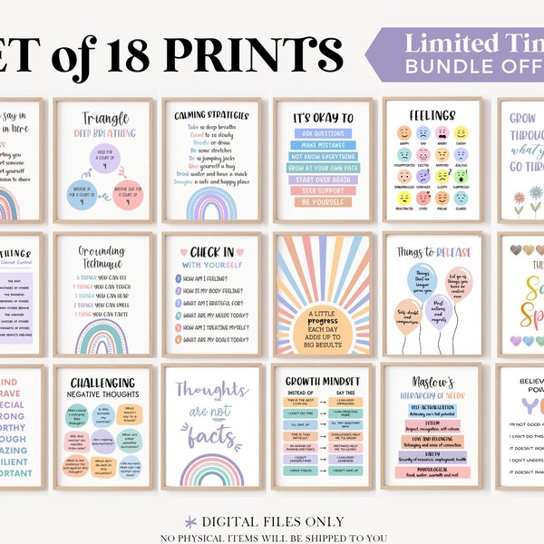 18 School Counseling Signs Posters Psychologist Office Decor Counselor Wall Art Therapy Confidentiality Classroom Set Print Bundle Door Gift