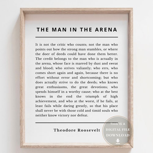 The Man in the Arena Quote Print Poster Printable Teddy - Etsy