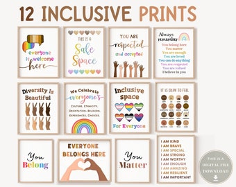 12 Inclusion Posters School Counselor Office Decor Inclusive Wall Art Sign Social Worker Equality Safe Space Desk Classroom LGBTQ Diversity
