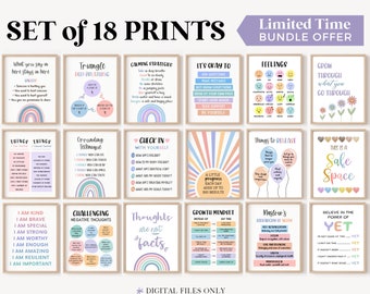 18 School Counseling Signs Posters Psychologist Office Decor Counselor Wall Art Therapy Confidentiality Classroom Set Print Bundle Door Gift