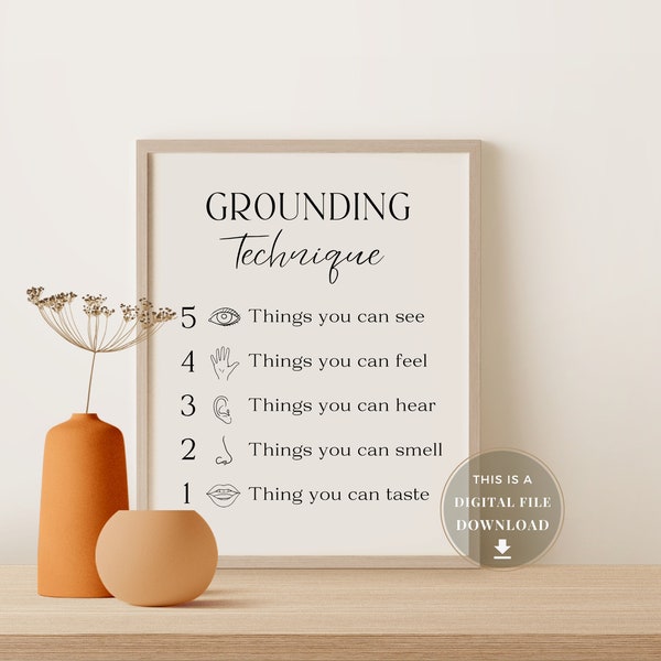 Grounding Technique School Psychologist Office Decor Poster Counselling Art Psych Wall Prints Psychotherapy Posters Anxiety Psychology CBT