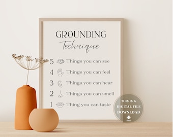 Grounding Technique School Psychologist Office Decor Poster Counselling Art Psych Wall Prints Psychotherapy Posters Anxiety Psychology CBT