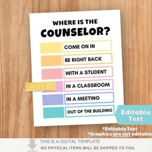 Where is the Counselor Sign Editable School Counseling Door Office Signs Psych Decor Counselors Print Gifts for Psychologist Personalized