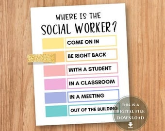 Where is the Social Worker Door Sign School Social Worker Decor Office Print for Social Work Signs Printable Social Work Hanger Prints Gifts