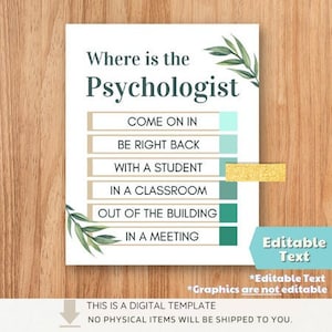 Editable School Psychologist Door Sign Where Is The Social Worker Office Decor Teacher Wall Art Signs Social Work Print Hanger Personalized