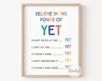 The Power of Yet Poster Classroom Therapy Office Decor Growth Mindset School Counselor Mental Health Print Counseling Sign Social Worker Art