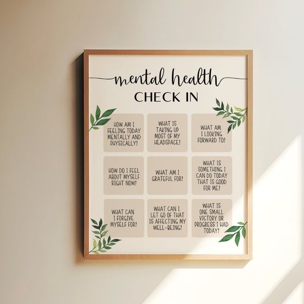 Mental Health Check in Poster Self-Care Print Therapy Office Decor Social Work Printable Classroom Decor School Counseling Posters Counselor