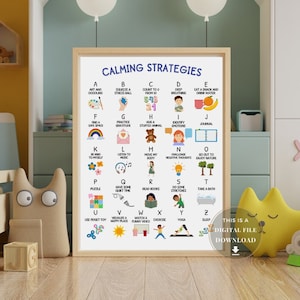 Calming Strategies Poster Calm Down Corner Sign School Counselor Wall Art Office Decor for Preschooler Kids Kit Toddler Classroom Printable