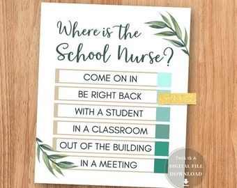 School Nurse Door Sign Where is the Nurse Door Sign Office Decor Hanger Signs Health Clinic Poster Printable for Decorations Wall Art