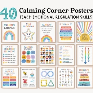 40 Therapie Büro Dekor Bundle Kind Mental Gesundheit Schule Psychologe Wand Kunst Angst Ratgeber Drucke Bewältigungsfähigkeiten Poster SEL Klassenzimmer