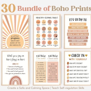 Póster decorativo de oficina de psicología escolar Boho 30, impresión artística de pared de asesoramiento, letrero de psicólogo y consejero de trabajo social, conjunto de regalos para puerta