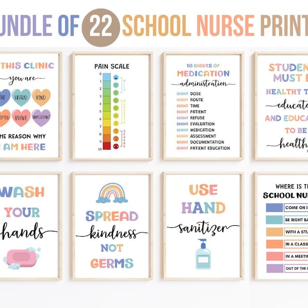 22 School Nurse Bulletin Board Health Clinic Decor Nurse Office Posters Decorations Nurses Signs Wall Art Desk Specialist Clinical Sign Gift