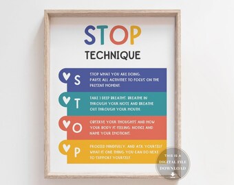 Stop Technique CBT Anxiety Poster School Psychologist Office Decor Psychotherapy Art School Counselor Prints Cognitive Behavioral Therapy