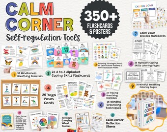 350 Self Regulation Bundle Cards for Kids Social Emotional Learning Activities Feelings Poster Mindfulness SEL Calm Corner Kit Printable