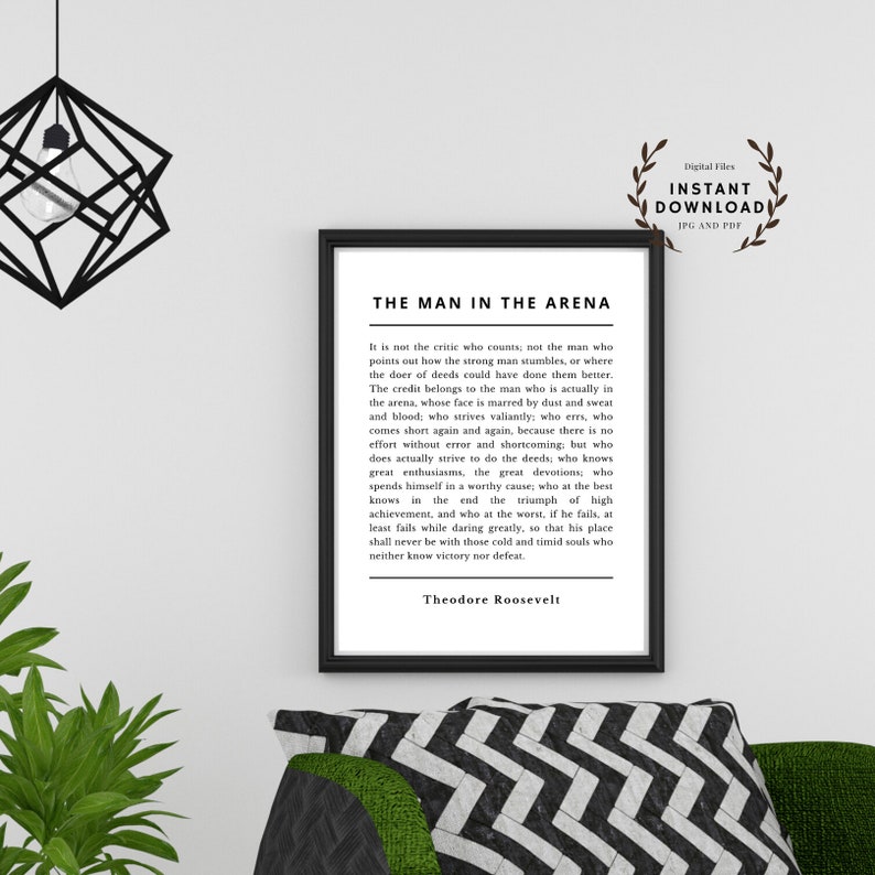 The Man in the Arena Quote Print Poster Printable Teddy - Etsy