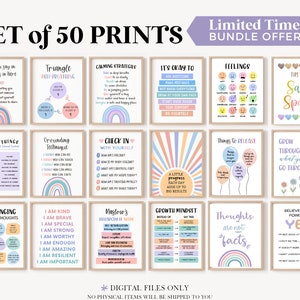 50 Social Emotional Learning Posters Kids SEL School Counselor Office Decor Printables Kids Classroom Management Bulletin Curriculum Board