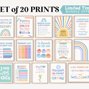 20 Speech Therapy Decorations Poster Bundle SLP Decor Therapist Office Sign Speech Language Pathologist Prints Room Art Wall Printable Kids
