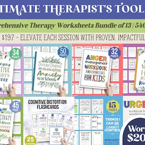 546 Teen Therapy Bundle Worksheets Anxiety Boundaries Workbook DBT Skills Cards Self Confidence Psychology Therapist Esteem Counseling Tools