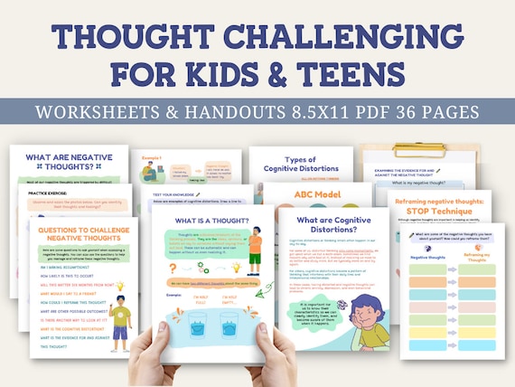 Challenging Negative Thoughts Worksheet Counseling Workbook Activities Anxiety Cognitive Distortions for Kids Therapy Unhelpful Thinking