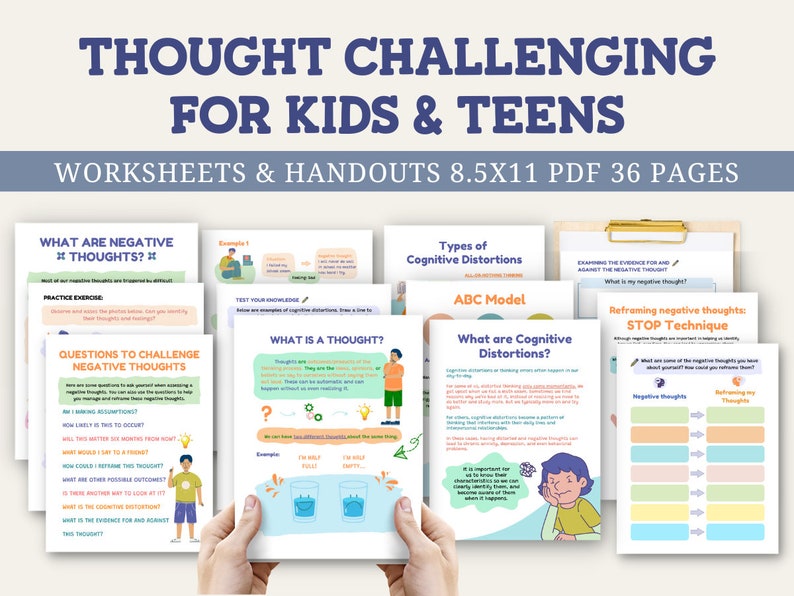 Challenging Negative Thoughts Worksheet Children Anxiety - Etsy