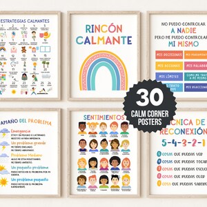 30 carteles de esquina calmantes en español Terapia de consejería Impresiones Consejero escolar Psicología Salud mental Puerta Decoración Signo Profesor Montessori Arte
