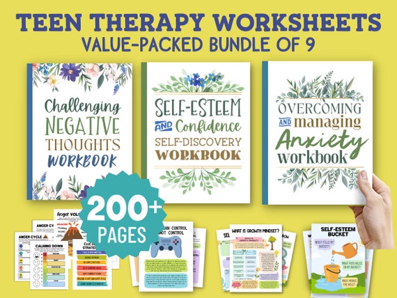 206 Social Work Worksheet Psychology Therapy Resources Handouts Counselor Workbook Anxiety Self-esteem Teens Kids Anger Management Journal