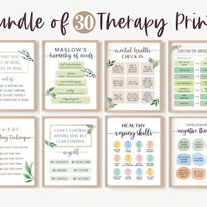 30 Therapist Office Decor School Counselor Posters Social Worker Therapy Wall Art Prints Counseling Bundle Mental Health Sign Psychology CBT