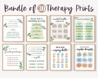 30 Therapist Office Decor School Counselor Posters Social Worker Therapy Wall Art Prints Counseling Bundle Mental Health Sign Psychology CBT
