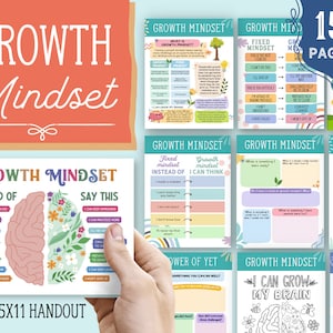 Growth Mindset Worksheets Poster Therapy Resources Counselling Office Decor Anxiety Kids Self-esteem Confidence Psychology Tool Classroom