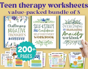 200 Bundle Therapy Worksheet for Teens Anxiety Self Confidence Workbook Handouts Resources Therapist Counseling Activities Negative Thoughts
