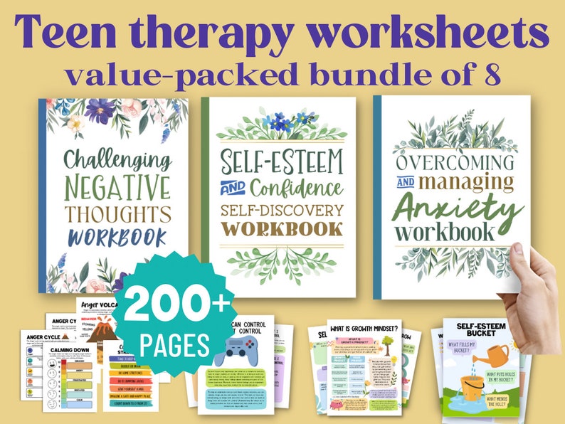 200 Bundle Therapy Worksheet for Teens Anxiety Self Confidence Workbook Handouts Resources Therapist Counseling Activities Negative Thoughts image 1