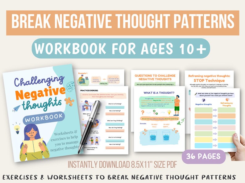 Challenging Negative Thoughts Worksheet Children Anxiety - Etsy