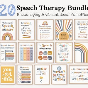 20 Speech Therapy Decor SLP Office Boho Therapist Wall Art Room Expectations Rules Poster Sign Speech Language Pathology Decorations Bundle