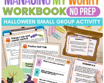 Halloween Counseling Activities Worksheets Lessons Worry Middle School Fall SEL Classroom Elementary Middle School Anxiety Manage Workbook