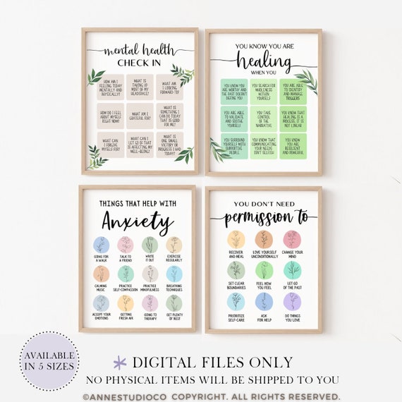 Set 4 Bundle Psychotherapy Office Decor Psychotherapist Gifts School Counseling Posters CBT Therapy Sign Poster Door Mental Health Wall Art