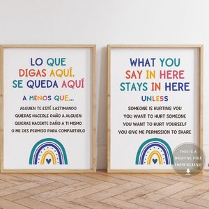 Español Lo que dices aquí se queda aquí a menos que cartel confidencialidad signo impresión consejero oficina decoración terapia escuela consejería arte